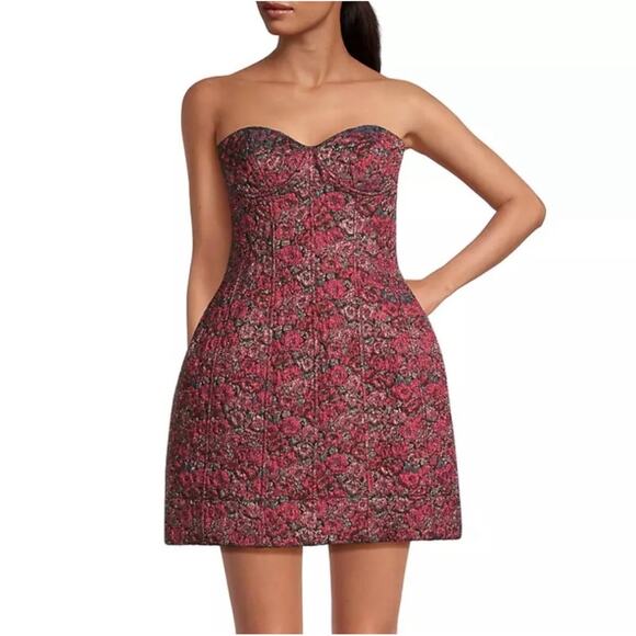 Liv Foster Dress Floral Strapless Mini Jacquard Sweatheart Neckline NWT